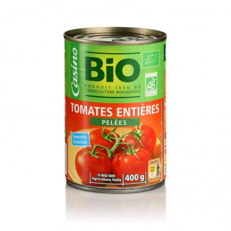 Tomates entières pelées au jus Bio 400g CASINO BIO Tomates entières pelées au jus Bio 400g CASINO BIO