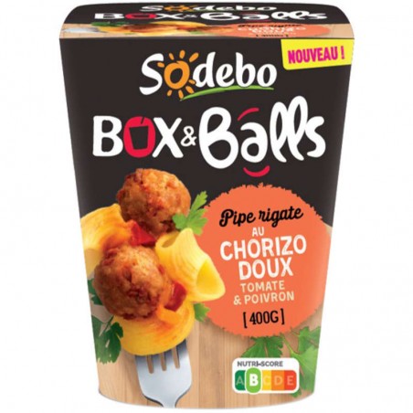 Box pipe rigate tomates poivrons chorizo 400g SODEBO Box pipe rigate tomates poivrons chorizo 400g SODEBO