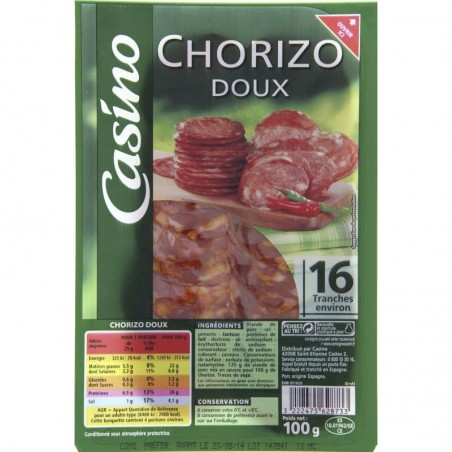 CASINO Chorizo doux 16 tranches environ 100g
